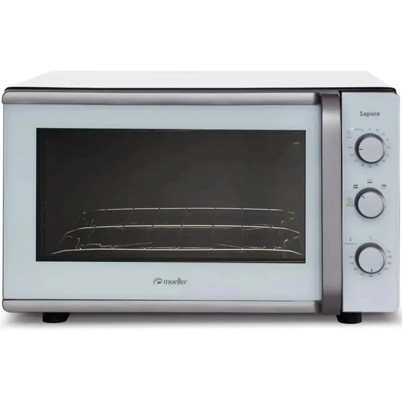 Horno Mueller Sapore 44L

El Horno Eléctrico Mueller Sapore Blanco 44L es la opción ideal para quienes buscan calidad y eficiencia en la cocina. Su diseño moderno y elegante se adapta a cualquier ambiente, aportando un toque de sofisticación. Con una capacidad de 44 litros, permite preparar desde pizzas y pasteles hasta asados y gratinados. Su potencia de 1750W garantiza un calentamiento rápido y uniforme, optimizando el tiempo de cocción. Además, su interior con recubrimiento antiadherente facilita la limpieza y el mantenimiento.

El temporizador de 120 minutos con apagado automático brinda tranquilidad, evitando el sobrecocimiento de los alimentos. También incluye una parrilla ajustable en tres niveles, ofreciendo versatilidad para diversas recetas. Ideal para familias y amantes de la cocina casera, este horno combina eficiencia y practicidad sin comprometer el sabor y la calidad de cada preparación.

Características.

Diseño y capacidad:

- Capacidad: 44 litros, adecuada para preparar una amplia variedad de platos.
- Dimensiones externas: 58 cm de ancho, 36 cm de alto y 52 cm de profundidad.
- Peso: 13 kg.
- Color: Blanco y Negro
- Funciones y rendimiento:

- Control independiente de resistencias: Permite seleccionar entre las resistencias superior (grill) e inferior, ofreciendo versatilidad en las preparaciones.
- Rango de temperatura: Ajustable entre 50°C y 300°C, adecuado para diversas recetas.
- Temporizador: Hasta 120 minutos con señal sonora al finalizar, además de opción de funcionamiento continuo.
- Luz interna automática: Facilita la visualización del proceso de cocción.
- Parrilla ajustable: Tres niveles de altura para adaptarse a diferentes tipos de alimentos.
- Eficiencia y seguridad:

- Aislamiento térmico completo: Reduce la pérdida de calor, optimizando el consumo energético.
- Doble vidrio en la puerta: Mejora el aislamiento y la seguridad durante el uso.
- Bajo consumo de energía: Diseñado para ser eficiente sin comprometer el rendimiento.
- Facilidad de limpieza:

- Interior autolimpiante: Tecnología Total Clean que facilita la limpieza del horno.
- Bandeja de residuos esmaltada: Recoge salsas y residuos, protegiendo las resistencias y simplificando la limpieza.
- Especificaciones técnicas:

- Potencia: 1800W (900W superior y 900W inferior).
- Tensión: Disponible en 127V o 220V.
- Consumo energético: Aproximadamente 0,61 kWh a 200°C durante 1 hora.