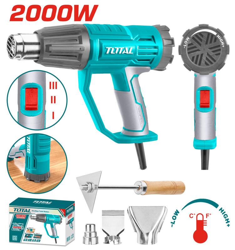 REF: TB20045
- Voltaje: 220-240V~50/60Hz
- Potencia de entrada: 2000W
- Temperatura: 50°C/50-450°C/50-550°C
- Flujo de aire: 450/300/450 L/min
- Temperatura ajustable con retroceso giratorio para un control preciso
- Longitud del cable: 2M
- Incluye: 1 boquilla reductora, 1 boquilla reflector, 1 boquilla plana, 1 raspador
- Empacado en caja de color.
