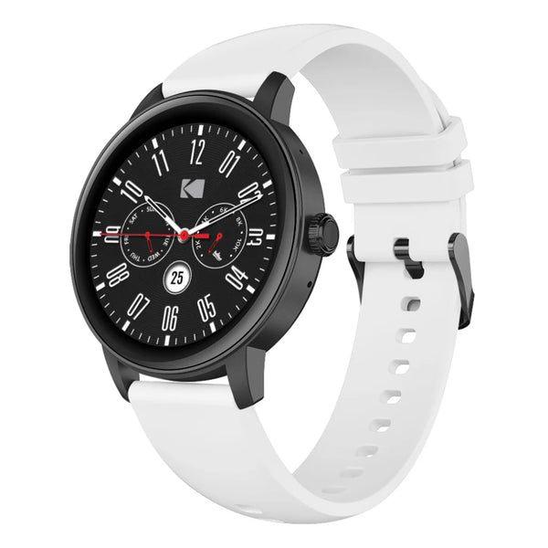 El Kodak Smart Watch SW-7213 es otro modelo de la serie.

Pantalla:
- 1.32" Full Touch HD display
- 466 x 466 pixel resolution

Salud y Seguimiento de Actividad Física:
- Monitoreo de salud 24/7 (frecuencia cardíaca, oxígeno en sangre - SpO2, presión arterial, prueba de estrés)
- Más de 100 modos deportivos con seguimiento de movimiento a través del GPS del móvil
- Podómetro
- Monitoreo del sueño

Funciones Inteligentes:
- Llamadas por Bluetooth y soporte de Asistente de Voz (BT 5.0 + BT 3.0)
- Notificaciones de mensajes
- Control de cámara
- Control de música
- Función "Encontrar teléfono"
- Reloj mundial, alarma, cronómetro, temporizador
- Actualizaciones del clima
- Calculadora, calendario, recordatorios
- Firmware multi-idioma
- Múltiples carátulas de reloj (10 preinstaladas + opciones personalizables)

Diseño y Construcción:
- Botón de navegación con corona giratoria
- Material de la Caja: Aleación de Zinc
- Material de la Correa: Acero Inoxidable
- Resistencia al Agua: IP67

Batería:
- Capacidad de la batería: 260mAh
- Tiempo de funcionamiento: Hasta 5 días
- Tiempo en espera: Aproximadamente 10 días
- Tiempo de carga: Alrededor de 3 horas
- Método de carga: Carga Inalámbrica / Carga Magnética

Conectividad y Compatibilidad:
- Bluetooth: BT 5.0 + BT 3.0
- Compatible con Android e iOS

Otras Características:
- Micrófono y altavoz incorporados
- GPS (a través del móvil)

En la Caja:
- Kodak Smartwatch SW-7213
- Base de carga
- Paño de limpieza
- Manual de usuario