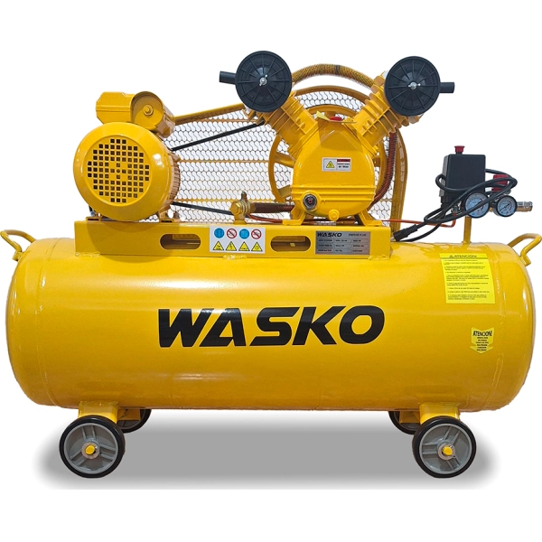COMPRESOR WASKO A CORREA 3HP 220V 100LTS.

Compresor a correa WASKO de 3 HP, ideal para trabajos que requieren un caudal constante de aire. Equipado con doble salida, manómetro y accesorios incluidos para un uso eficiente y duradero.

- Voltaje-Frecuencia: 220 V - 50 Hz
- Potencia: 3 HP - 2,2 kW
- Capacidad: 100 Litros
- Caudal: 336 L/min
- Presión: 8 bar - 115 psi
- Doble salida con acople rápido y manómetro.