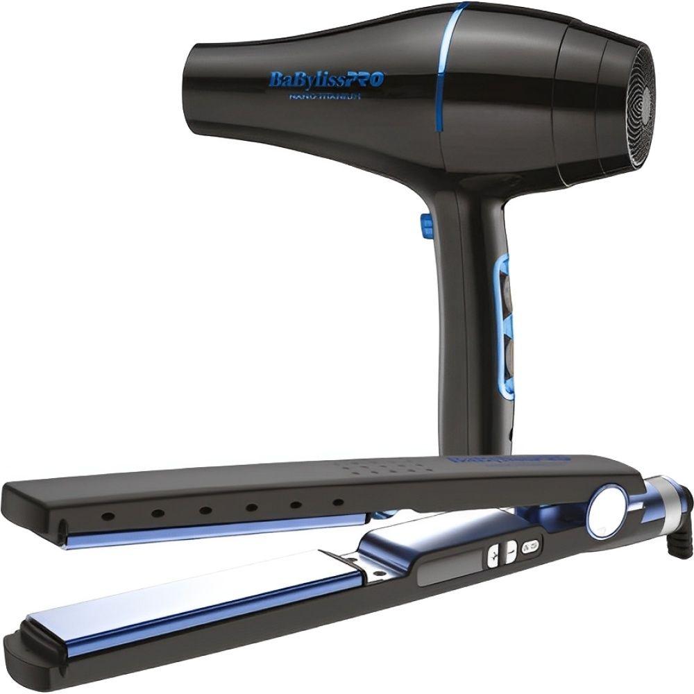 El kit Babyliss Pro combina un potente secador iónico de 2000 watts con una plancha Black Edition de 1¼”, ambos diseñados con tecnología de vanguardia para lograr resultados duraderos, rápidos y sin frizz. Ideal para uso profesional o personal, este dúo garantiza un acabado de salón desde la comodidad de tu hogar.

Secador Babyliss Pro Nano Titanium BBL6176UZ

Potencia: 2000 watts
Tecnología Nano Titanium: distribuye el calor de manera uniforme para un secado rápido y sin dañar el cabello
Generador de iones: reduce el frizz y aporta brillo
6 niveles de temperatura
Motor DC de alto torque
Cable de 2.45 metros para mayor movilidad
Plancha Babyliss Pro Black Edition 1¼” BBL4091TBUZ

Placas: 1 ¼”
Resistencia de cerámica: proporciona un calentamiento uniforme y constante
Generador de iones: elimina la estática y mejora la suavidad
5 niveles de temperatura: adaptación para distintos tipos de cabello
Carcasa de Ryton: resistente a altas temperaturas
Cable giratorio de 360° y 2.75 metros para uso cómodo