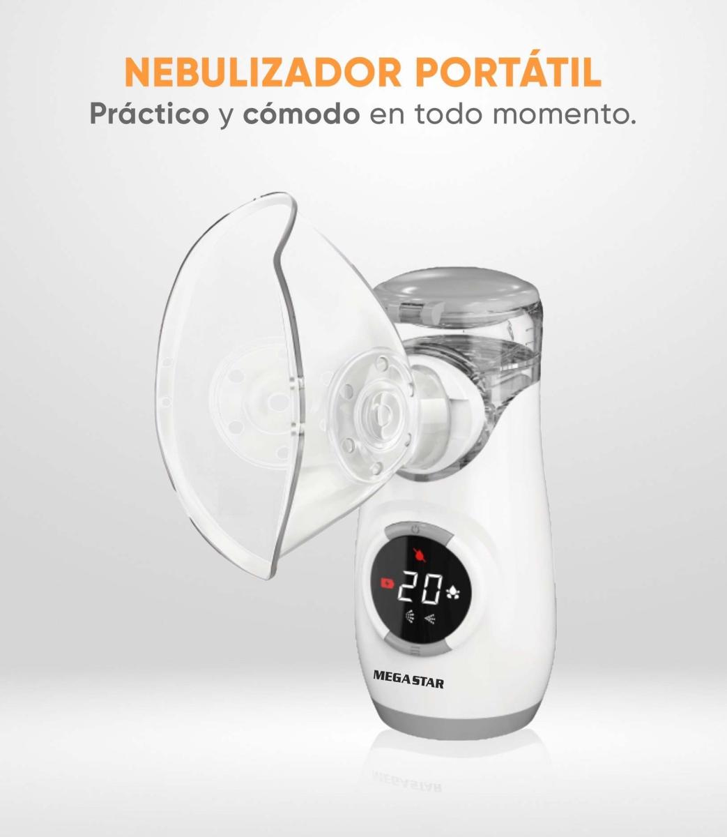 NEBULIZADORES MEGA STAR MY126A

- Batería Recargable: Equipado con una batería recargable para facilitar su uso en cualquier lugar.
- 1 Máscara para Adulto: Incluye una máscara diseñada para adultos para una administración cómoda y efectiva de la medicación.
- 1 Máscara Infantil: También cuenta con una máscara especialmente diseñada para niños, asegurando un tratamiento adecuado para los más pequeños.
- Modo de Apagado Automático: Se apaga automáticamente después de un período determinado de inactividad, garantizando un uso seguro y eficiente de la energía.
- Capacidad de Medicina: Puede contener hasta 20 ml de medicamento para nebulización, proporcionando la cantidad adecuada para el tratamiento.
- Atomización Microporosa: Utiliza tecnología de atomización microporosa para producir partículas finas de medicamento que son fáciles de inhalar y absorber por el cuerpo.
- Voltaje: Compatible con voltajes de 110 a 220V y frecuencias de 50/60Hz, lo que permite su uso en una variedad de entornos y ubicaciones.