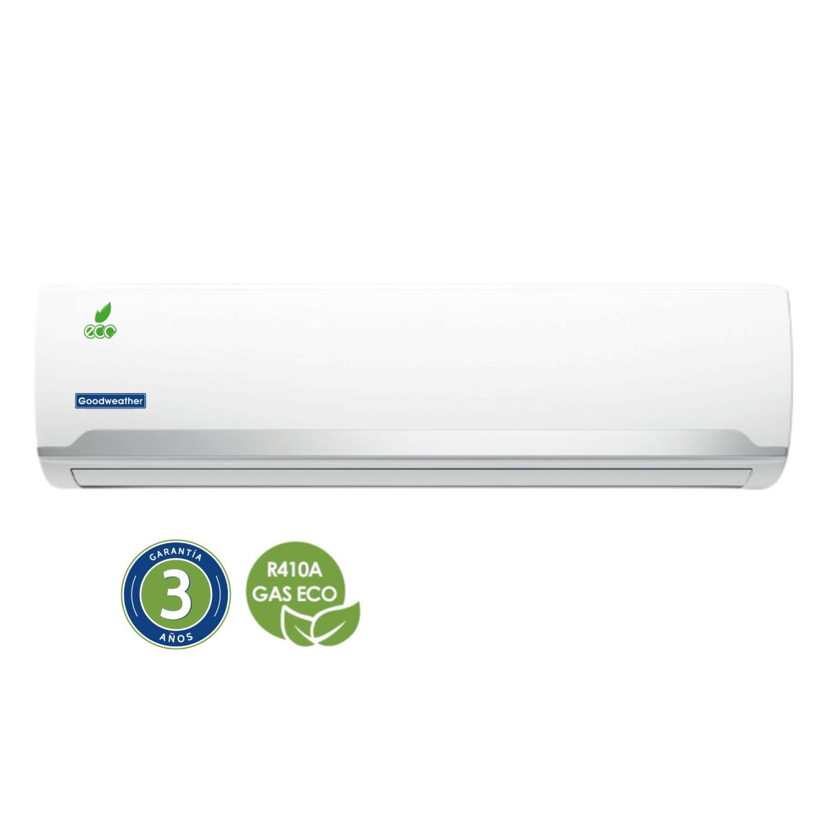 AIRE ACONDICIONADO GOODWEATHER 30.000BTU INVERTER R410
- Cantidad de piezas: 2 PZ
- Capacidad: 30.000 BTU
- Color: BLANCO
- Condensador: ALT: 80 CM / ANC: 95 CM / PROF: 42 CM
- Control remoto: SI
- Encendido automatico: LUEGO DE UN CORTE DE ENERGIA
- Evaporador: ALT: 40 CM / ANC: 124 CM / PROF: 30 CM
- Filtro de aire desmontable: LAVABLE
- Incluye kit de instalacion : SI
- Indicador led: DE TEMPERATURA
- Modo de operacion: FRIO / CALOR / DESHUMIDIFICACION
- Monofasico: SI
- Panel: FRONTAL
- Persianas: MOVIBLES
- Super silencioso: SI
- Tipo de aire: SPLIT