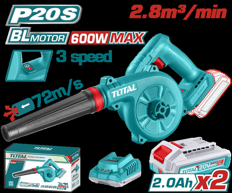 SOPLADOR A BATERIA TOTAL 20V 2,7M3/MIN 3 VEL. AJUST. - 2BAT/CAR - TABLI20682