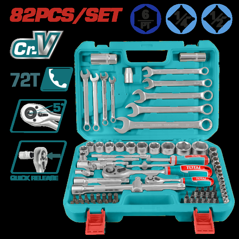 JUEGO DE LLAVE CRIQUET TOTAL - LLAVES Y VASOS 82 PZS